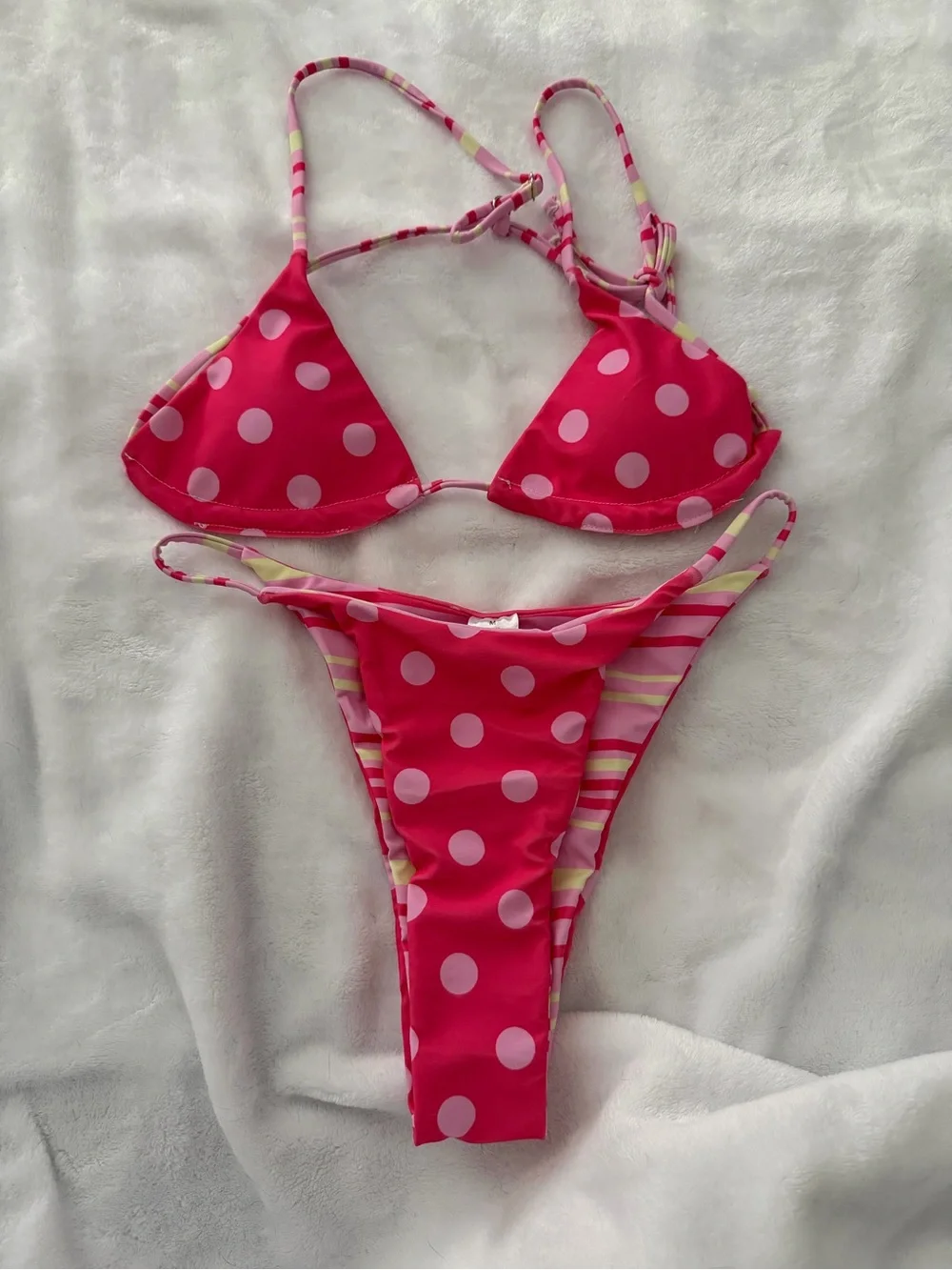 SHEIN Hot Pink Polka Dot Triangle Bikini Set